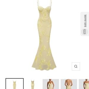 Lace Wedding in Soft Yellow - Theoline Yellow Floral Appliqué Corset Maxi Dress